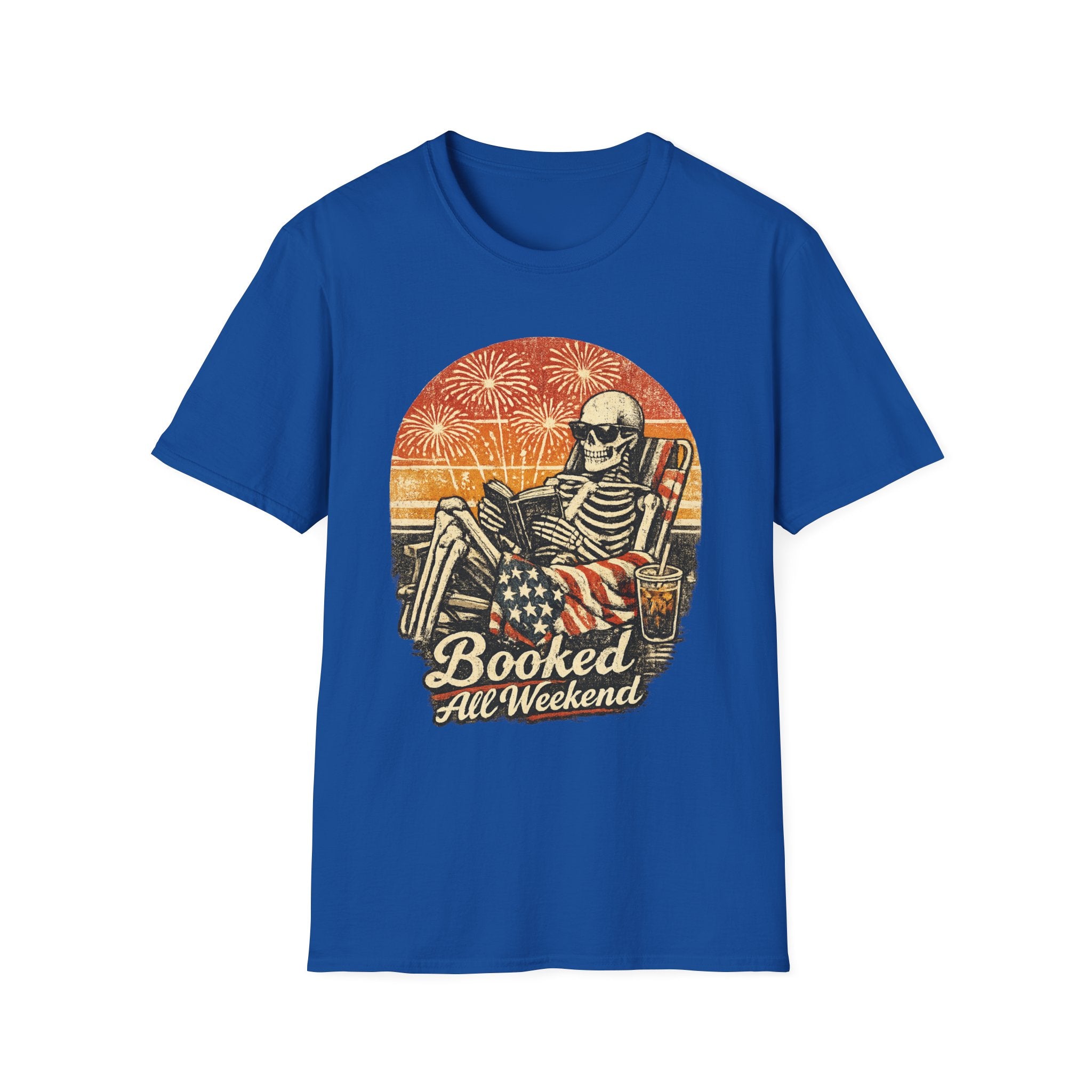 Booked All Weekend Skeleton Reader Shirt | Vintage Gothic 4th of July Tee | Patriotic Book Lover Skeleton T-Shirt