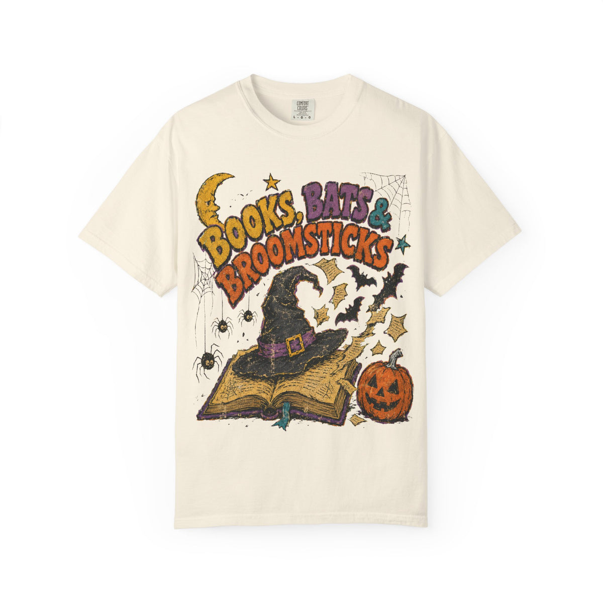 Books Bats & Broomsticks Halloween Tee - Retro 90s Witchy Vintage Bookish Shirt - Dogear Dreams