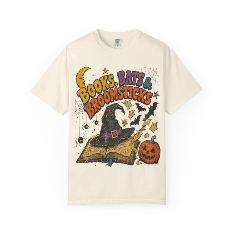 Books Bats & Broomsticks Halloween Tee - Retro 90s Witchy Vintage Bookish Shirt - Dogear Dreams