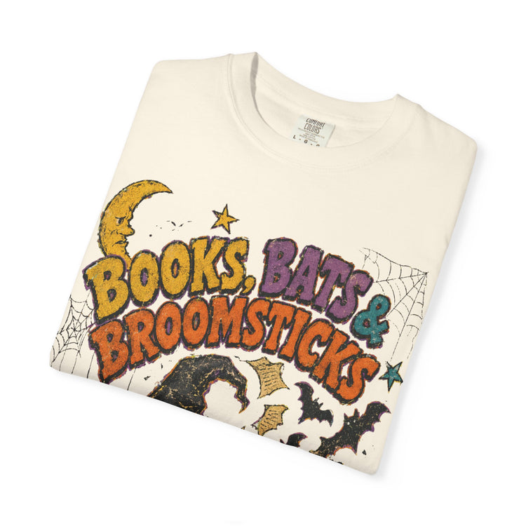 Books Bats & Broomsticks Halloween Tee - Retro 90s Witchy Vintage Bookish Shirt - Dogear Dreams