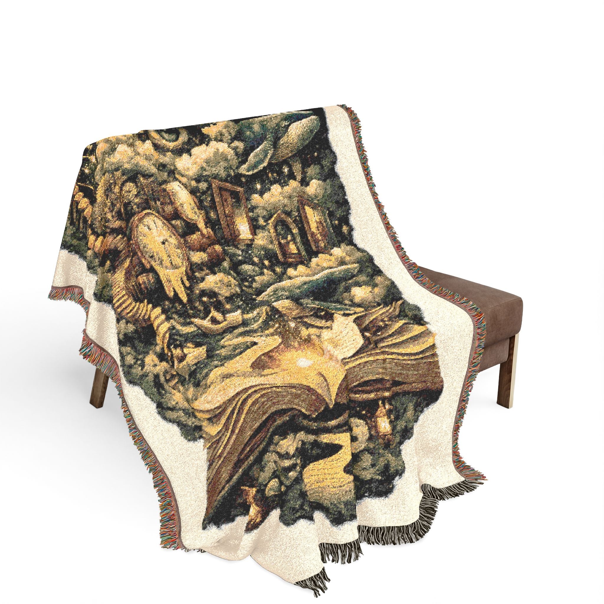 Reality Ends at the Last Page Woven Throw Blanket | Surreal Book Lover Blanket with Celestial Whales and Dreamscape Art