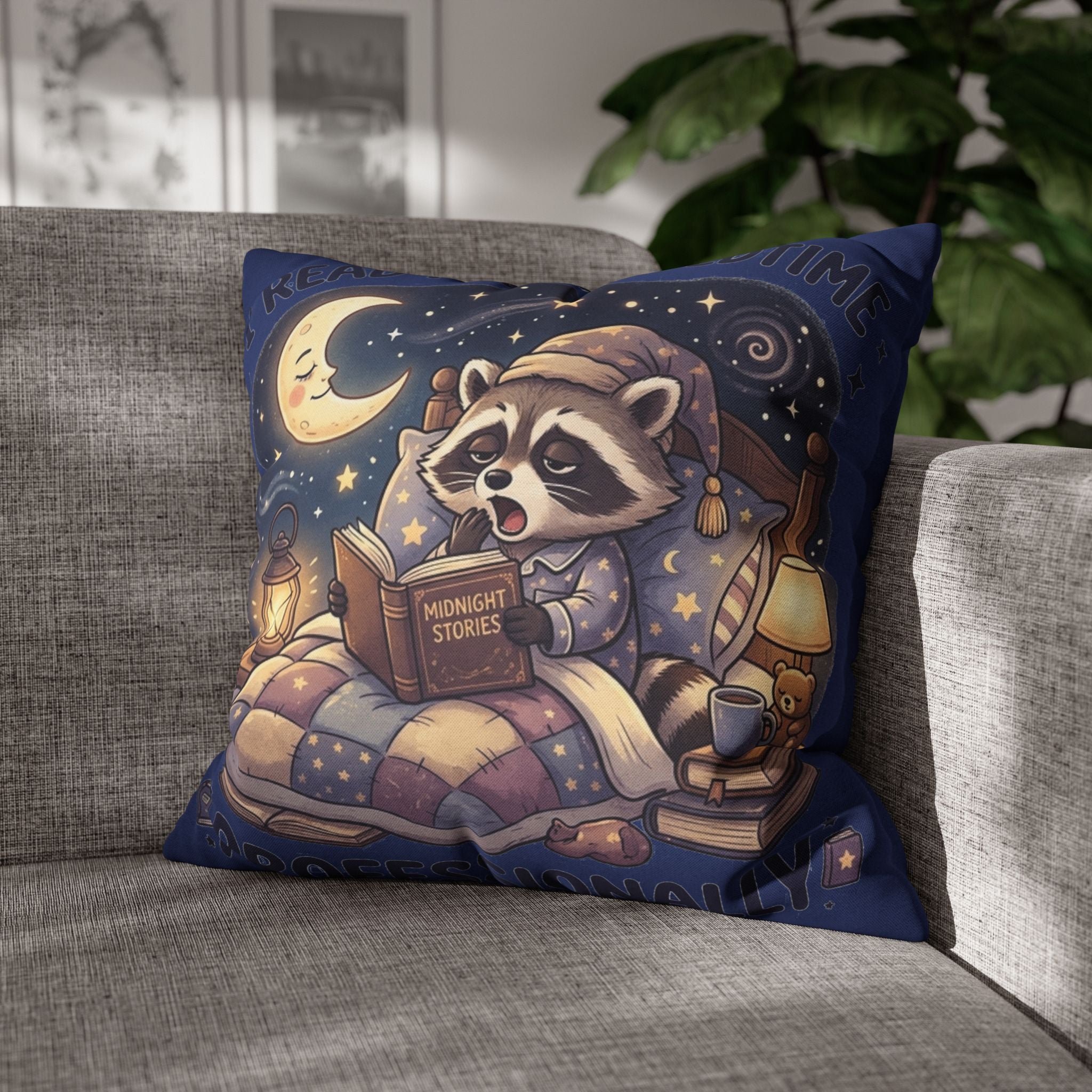 I Read Past My Bedtime Professionally – Cute Raccoon Book Lover Throw Pillow
