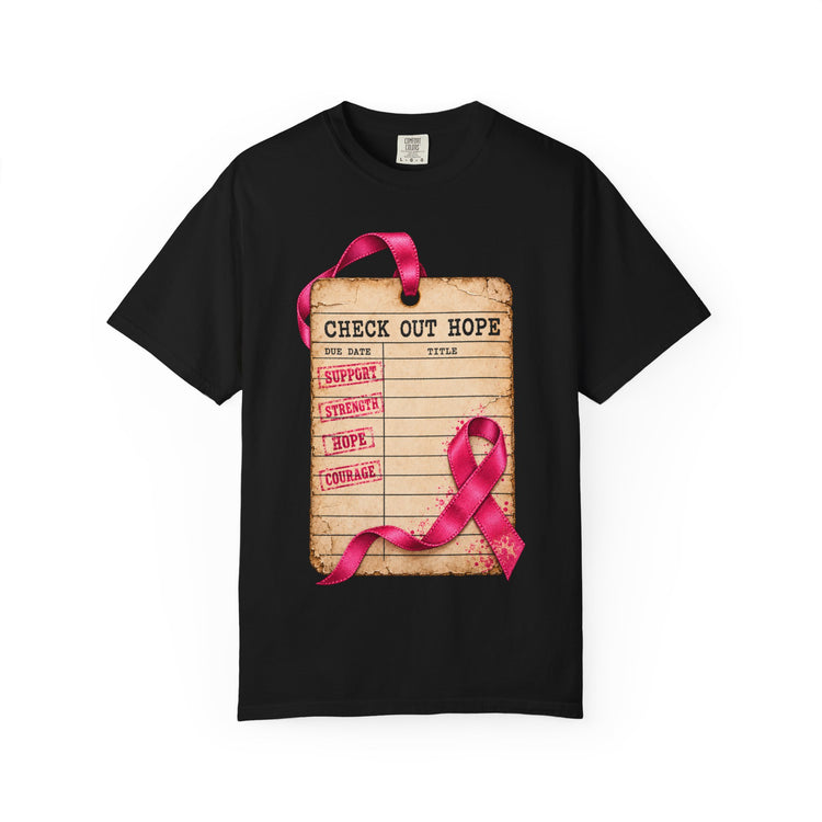 A black short-sleeve crewneck t-shirt featuring a graphic print of a vintage &