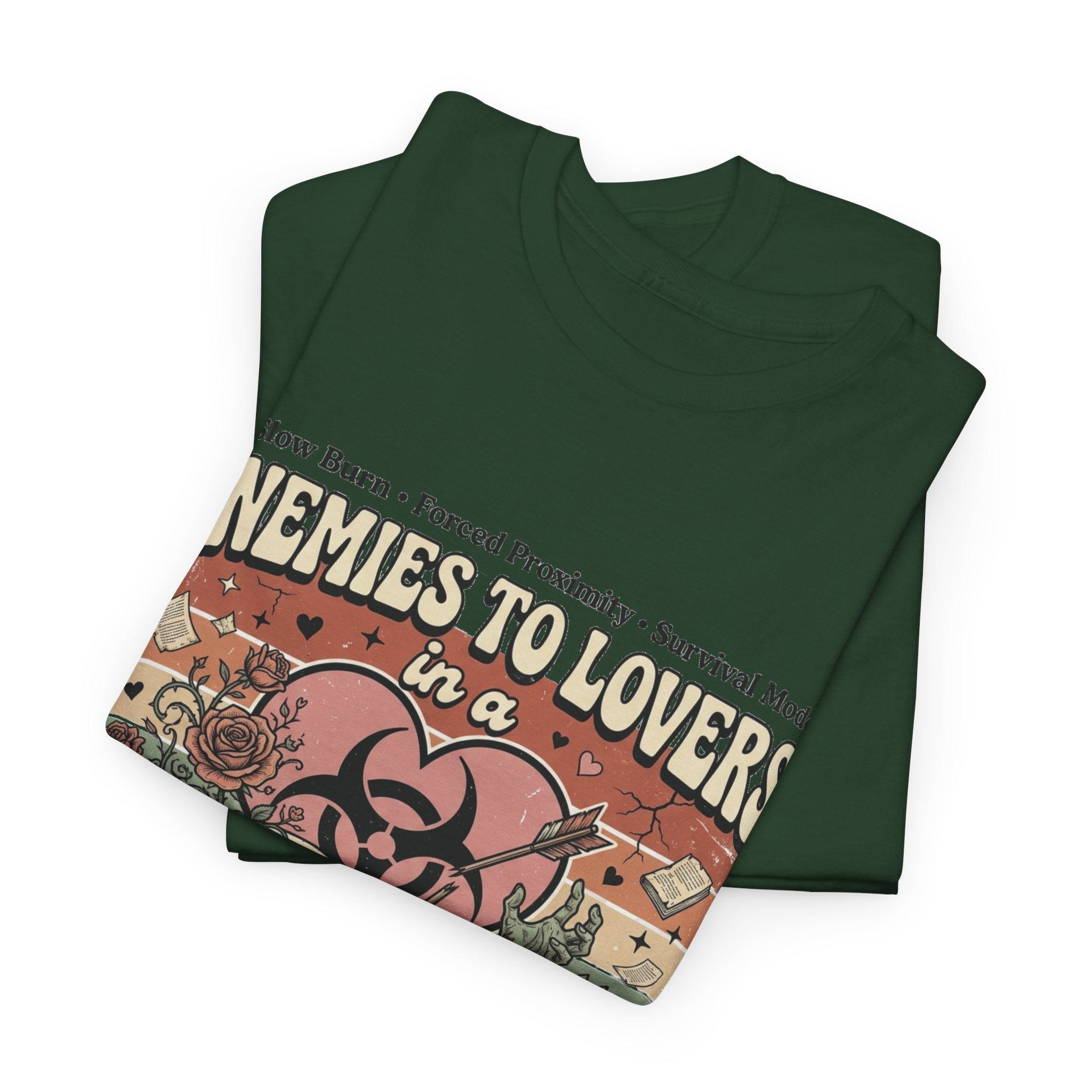 Zombie Apocalypse Survival T-Shirt — "Enemies to Lovers in a Zombie Apocalypse" Retro Tee