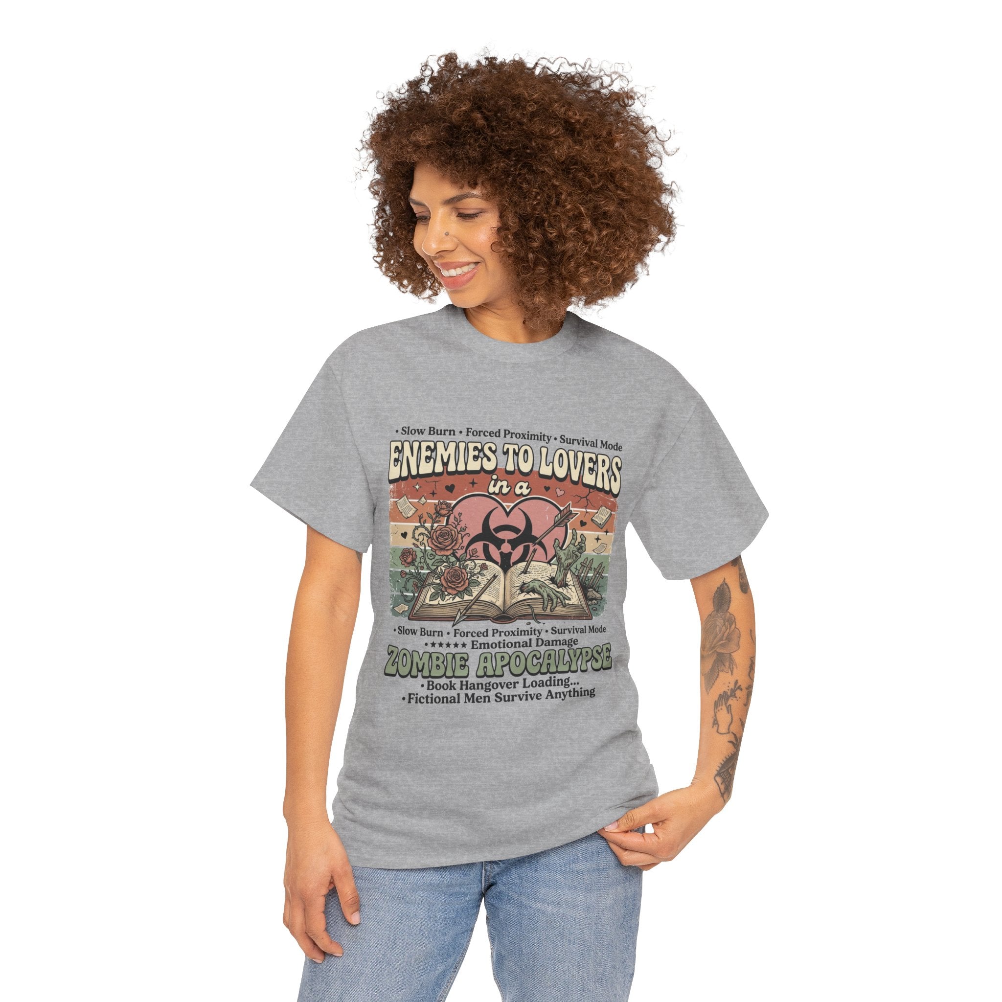 Zombie Apocalypse Survival T-Shirt — "Enemies to Lovers in a Zombie Apocalypse" Retro Tee