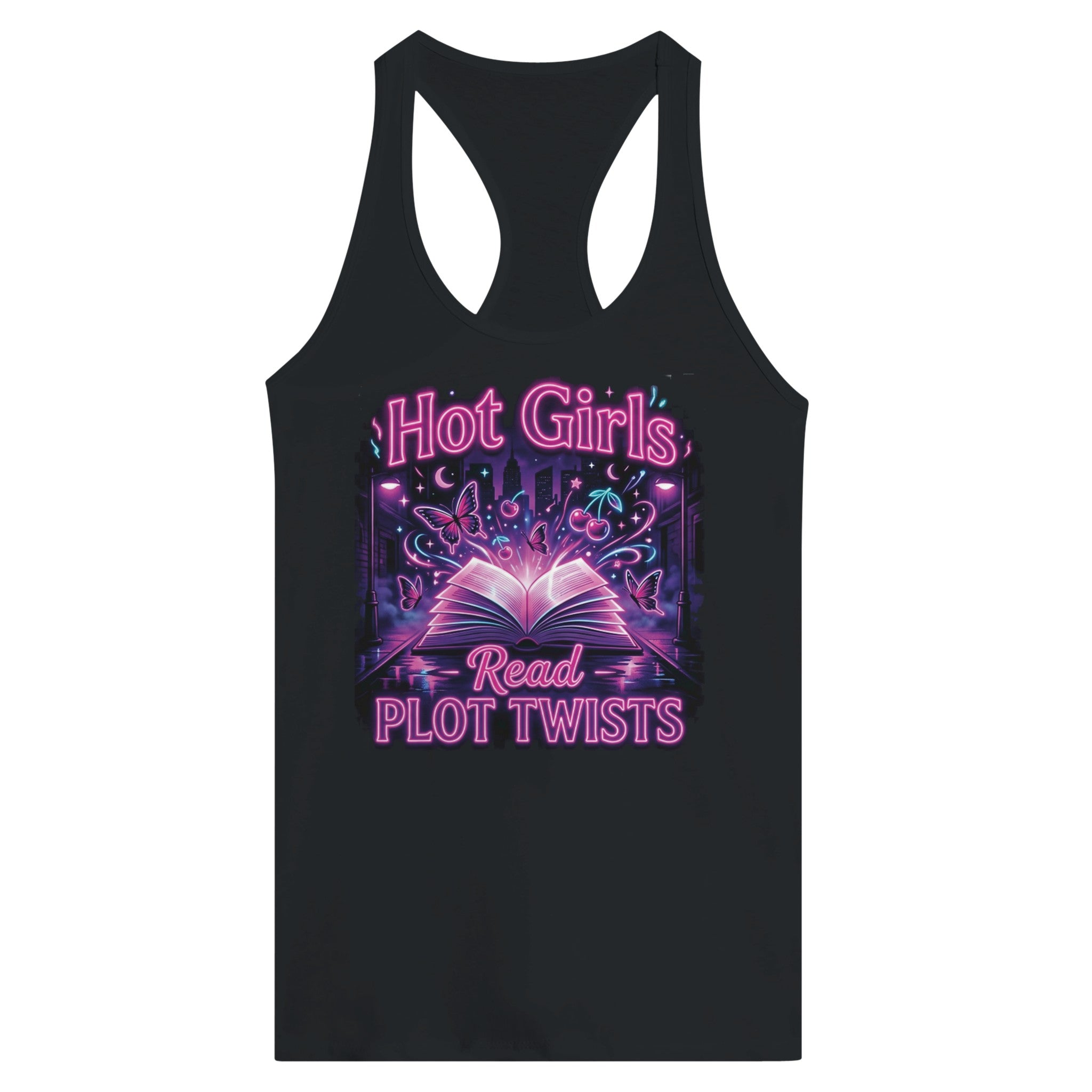 Hot Girls Read Plot Twists Racerback Tank Top | Y2K Book Lover Graphic Tee - Designity