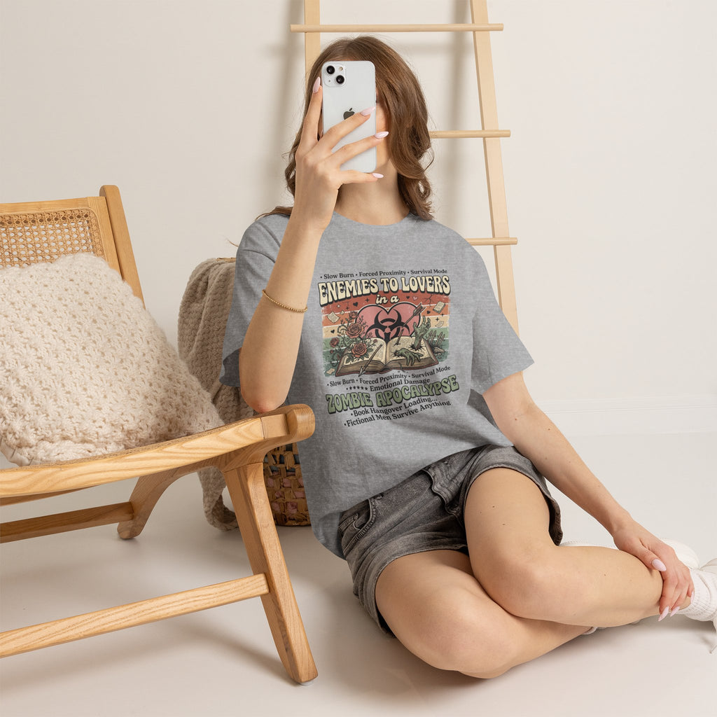 Zombie Apocalypse Survival T-Shirt — "Enemies to Lovers in a Zombie Apocalypse" Retro Tee