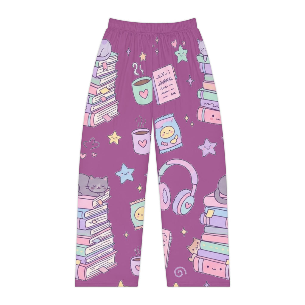 Cozy Reading Pajama Pants — Pastel Books, Cats & Tea All-Over Print