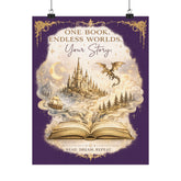 ✨ One Book. Endless Worlds. Your Story. | Fantasy Luxe Matte Poster - Dogear Dreams