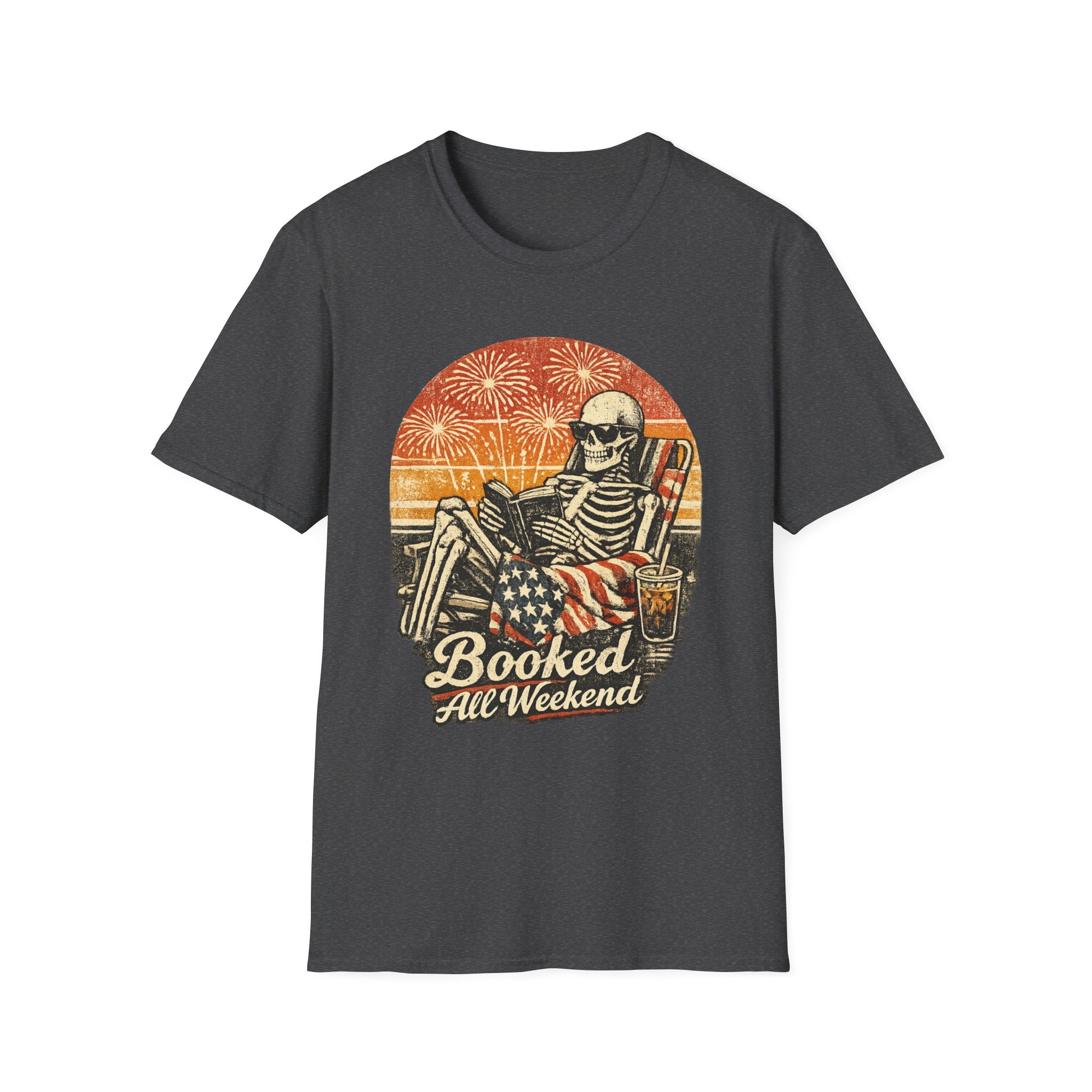 Booked All Weekend Skeleton Reader Shirt | Vintage Gothic 4th of July Tee | Patriotic Book Lover Skeleton T-Shirt