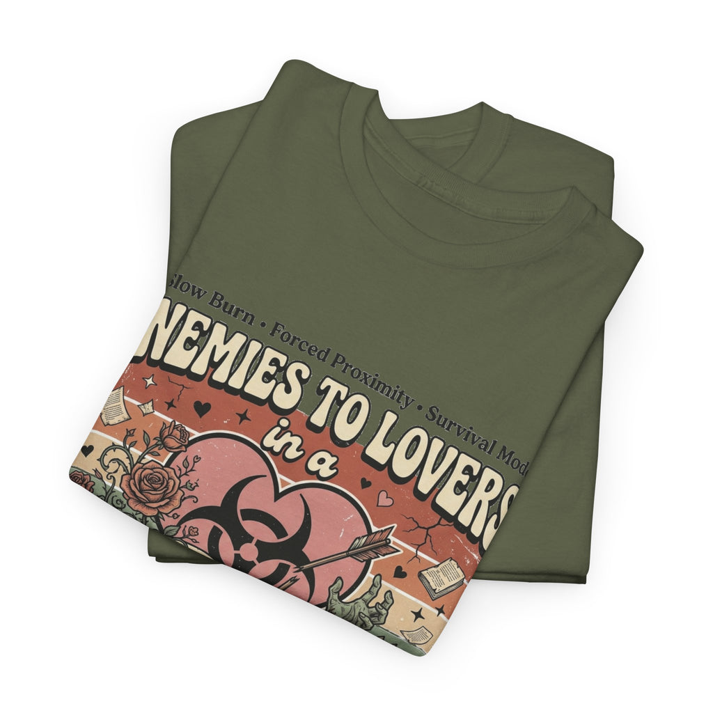 Zombie Apocalypse Survival T-Shirt — "Enemies to Lovers in a Zombie Apocalypse" Retro Tee