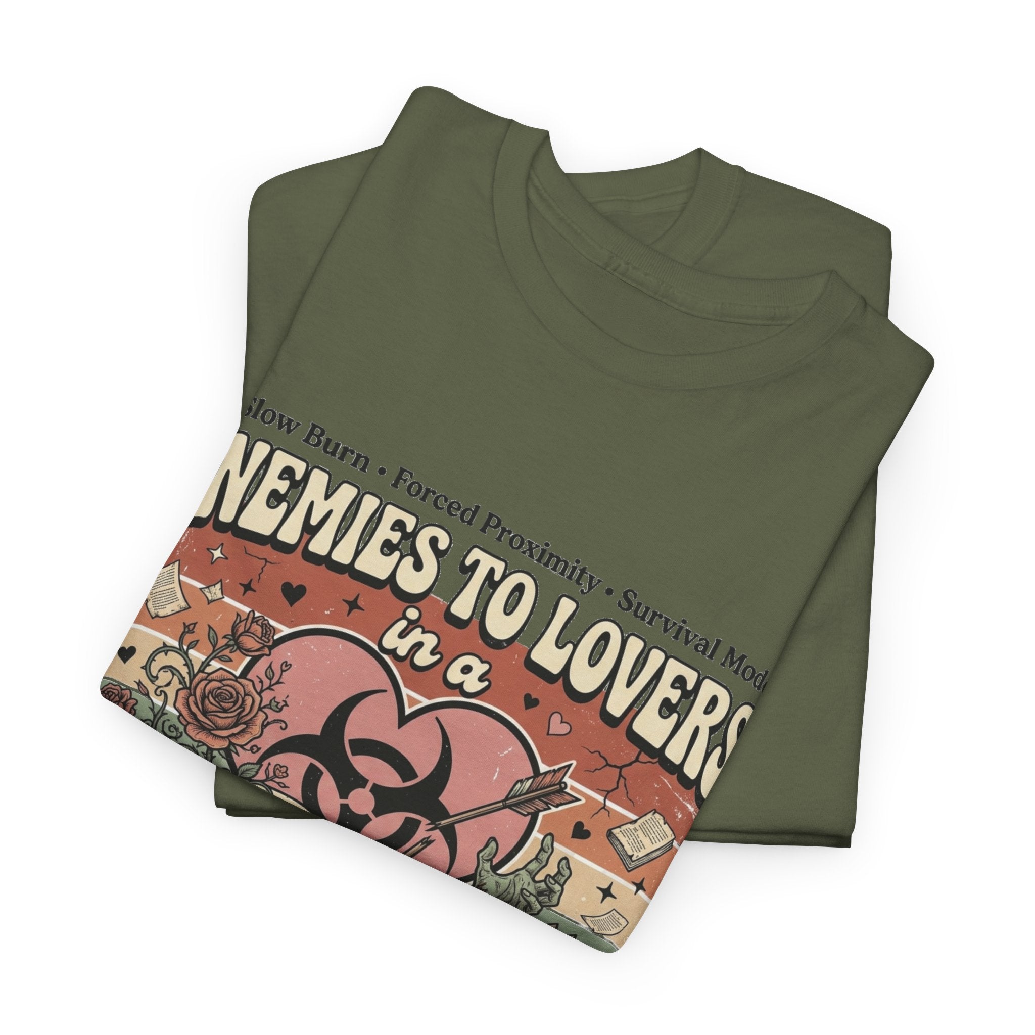 Zombie Apocalypse Survival T-Shirt — "Enemies to Lovers in a Zombie Apocalypse" Retro Tee