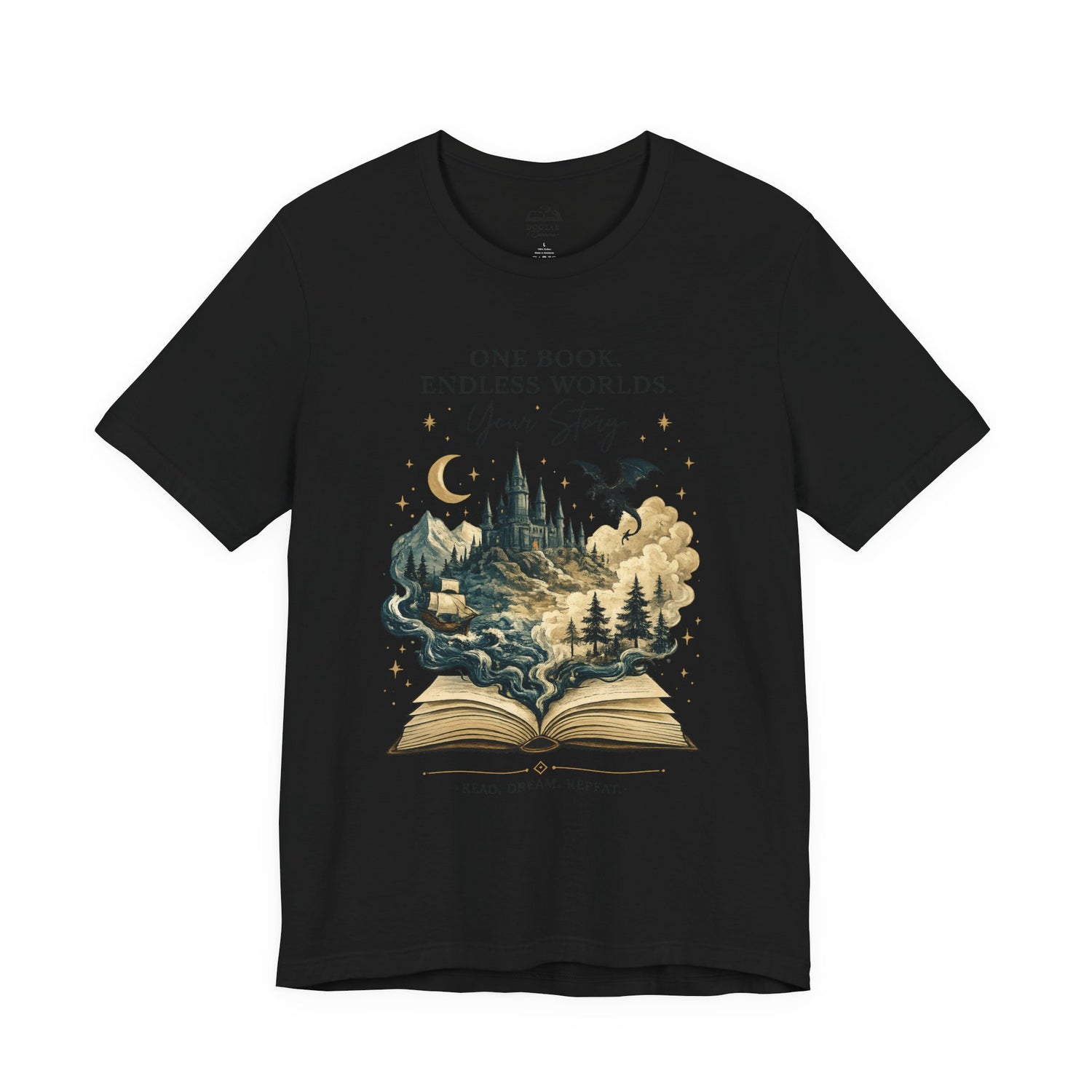 One Book. Endless Worlds | Original Fantasy Book Lover Graphic Tee | Fantasy Reader Shirt | Dragon Book Tee | Literary Gift - Dogear Dreams