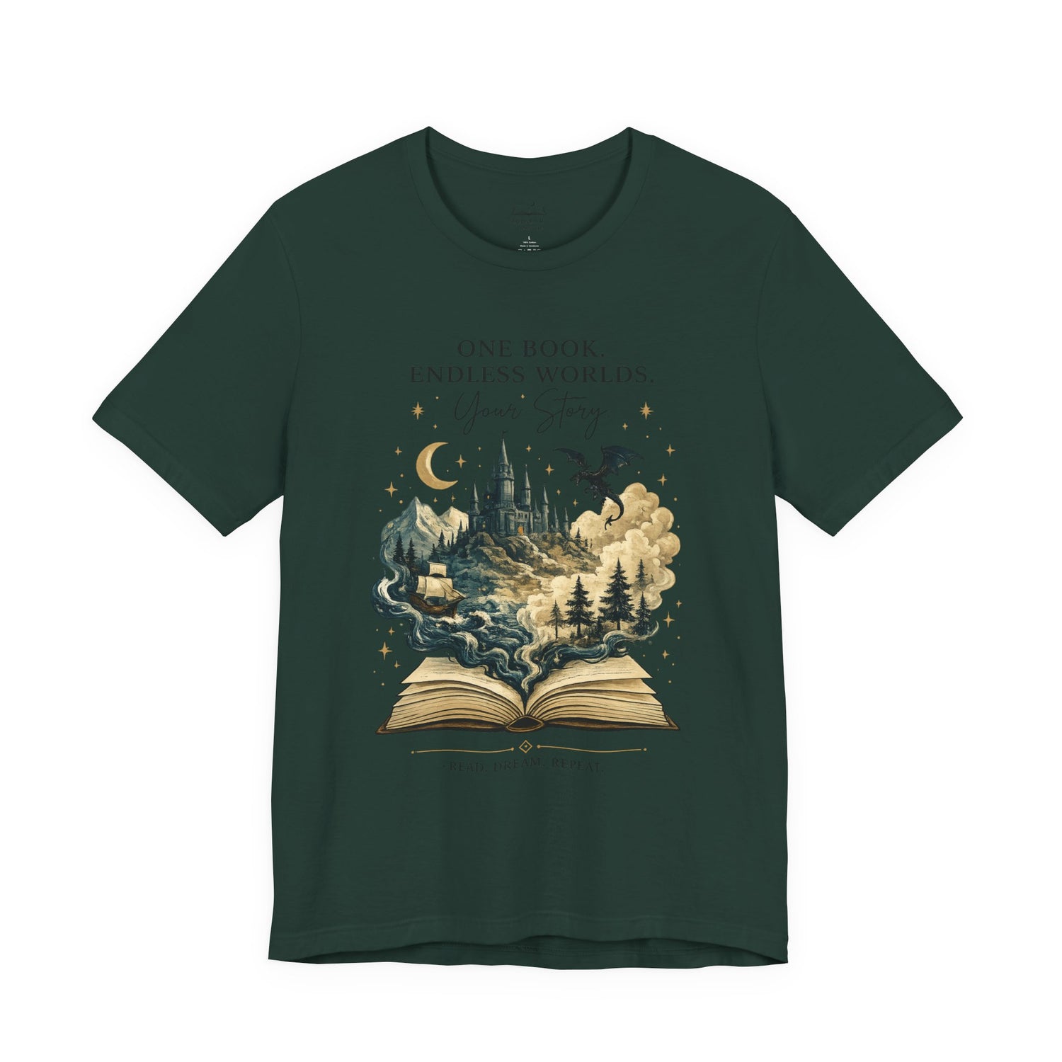 One Book. Endless Worlds | Original Fantasy Book Lover Graphic Tee | Fantasy Reader Shirt | Dragon Book Tee | Literary Gift - Dogear Dreams