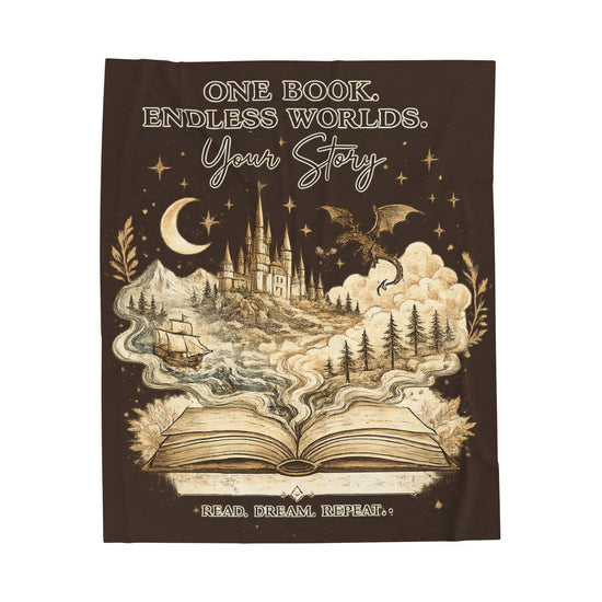 Vintage Book Lover Blanket | One Book Endless Worlds Throw | Fantasy Reading Blanket | Cozy Bookish Gift | Library Decor - Dogear Dreams