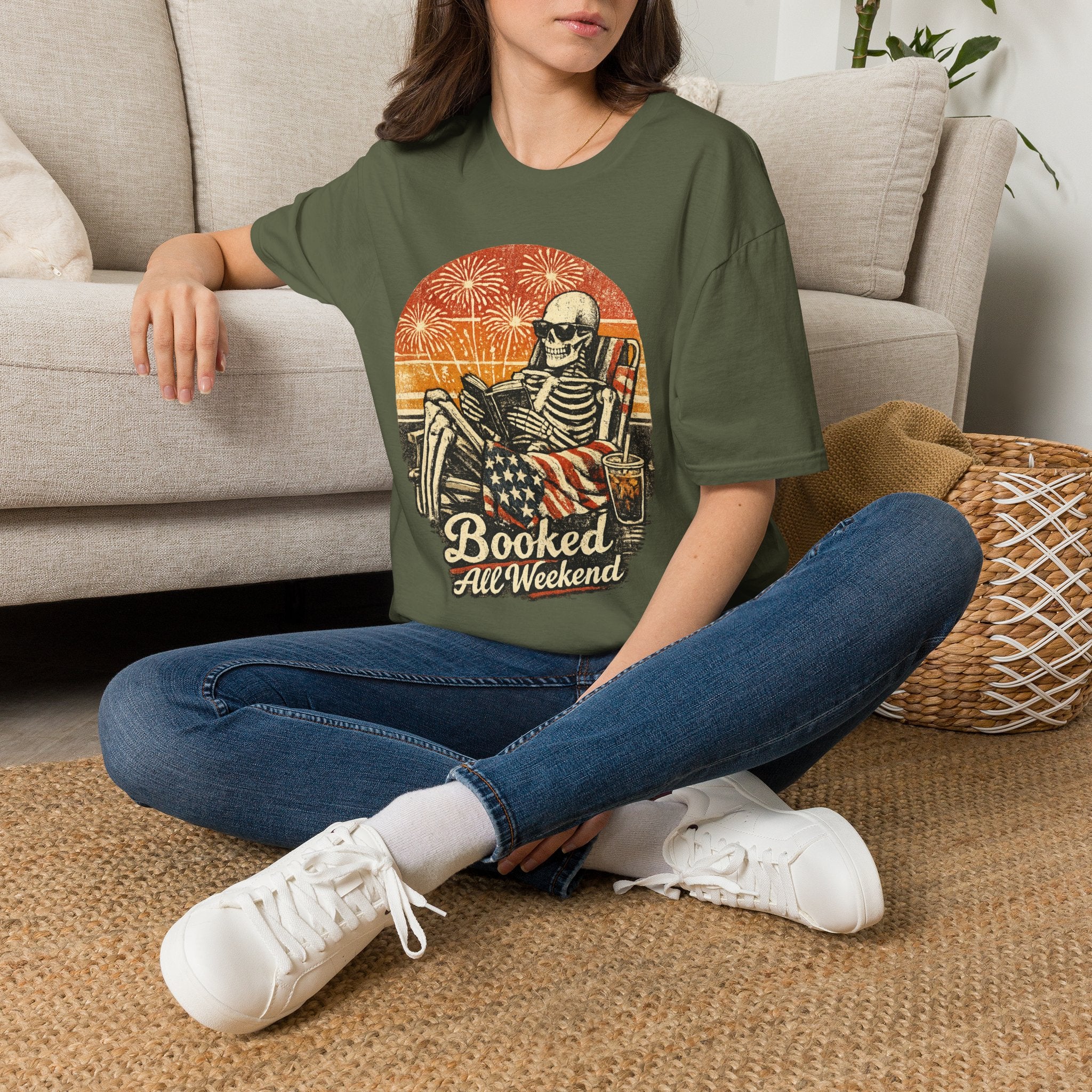Booked All Weekend Skeleton Reader Shirt | Vintage Gothic 4th of July Tee | Patriotic Book Lover Skeleton T-Shirt