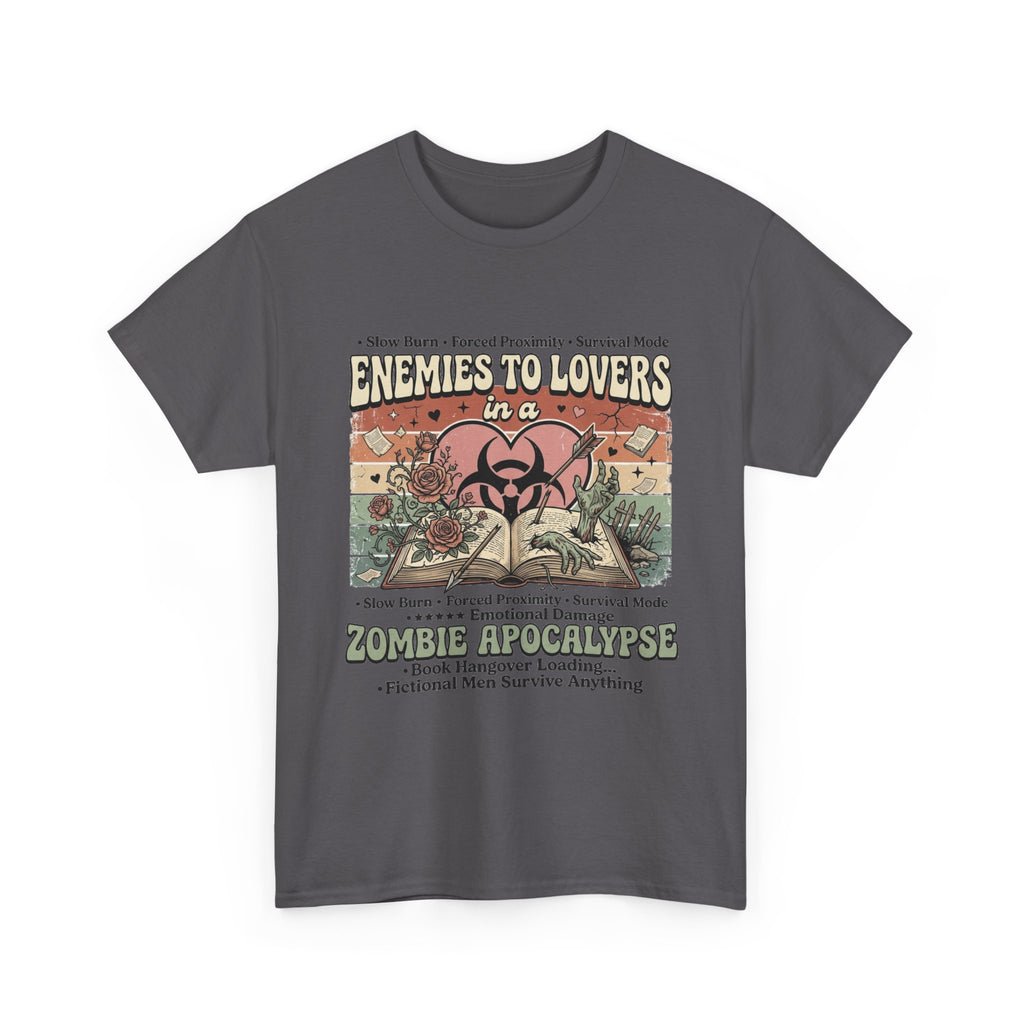Zombie Apocalypse Survival T-Shirt — "Enemies to Lovers in a Zombie Apocalypse" Retro Tee