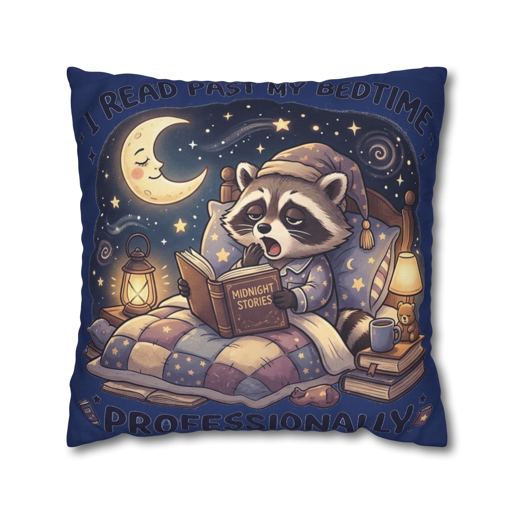 I Read Past My Bedtime Professionally – Cute Raccoon Book Lover Throw Pillow