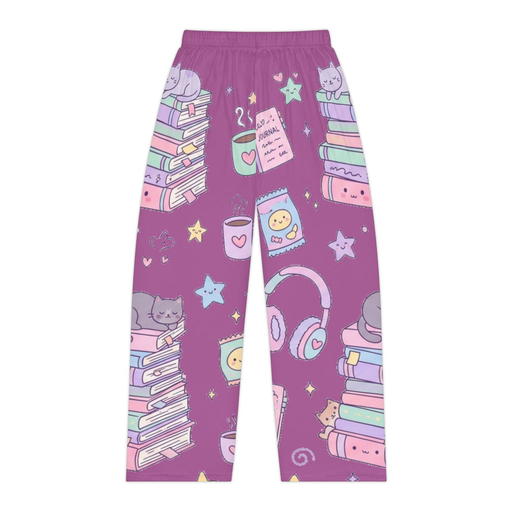 Cozy Reading Pajama Pants — Pastel Books, Cats & Tea All-Over Print