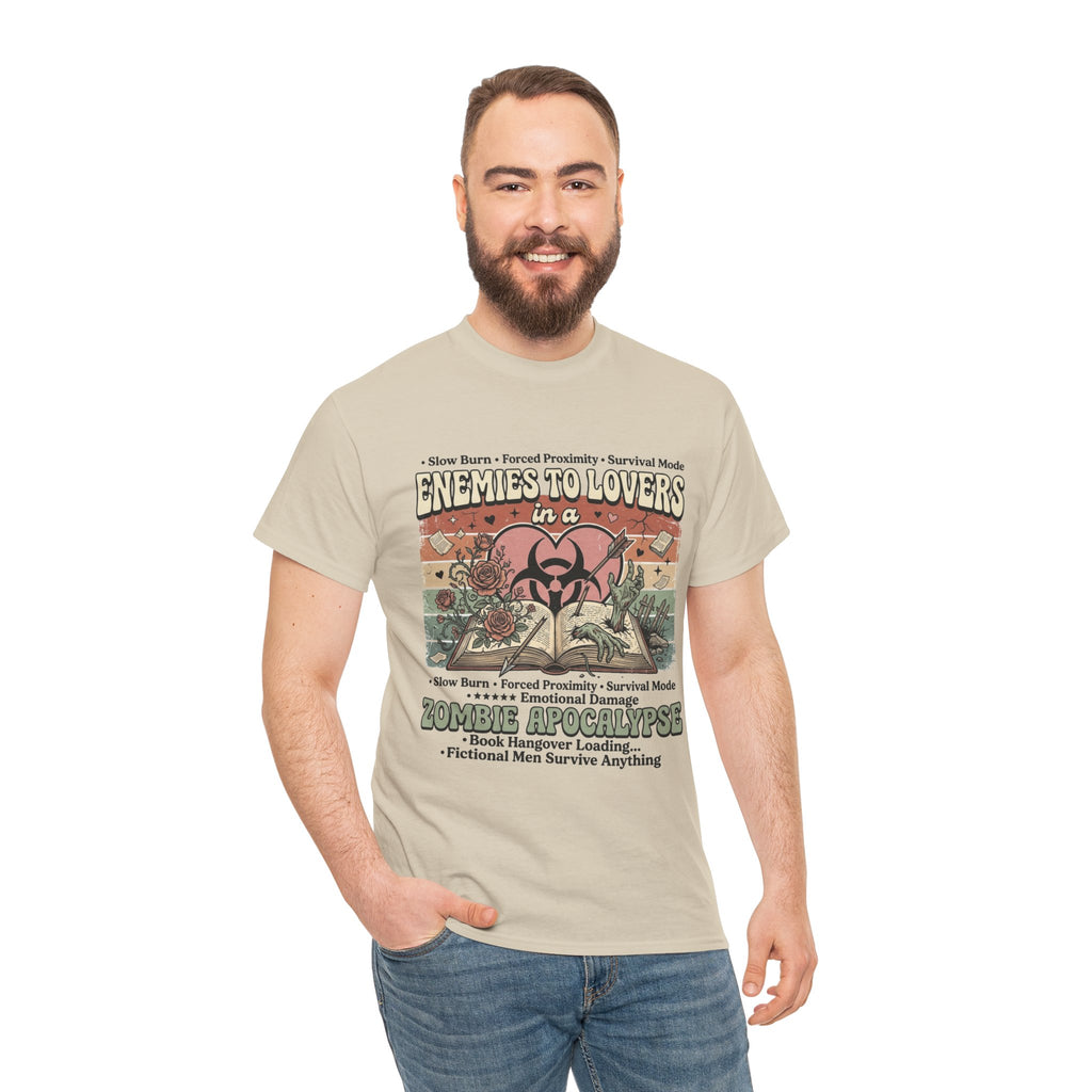 Zombie Apocalypse Survival T-Shirt — "Enemies to Lovers in a Zombie Apocalypse" Retro Tee