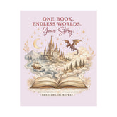 One Book Endless Worlds Fantasy Wall Art | Book Lover Poster | Magical Castle & Dragon Print | Reading Nook Decor | Bookish Gift - Dogear Dreams