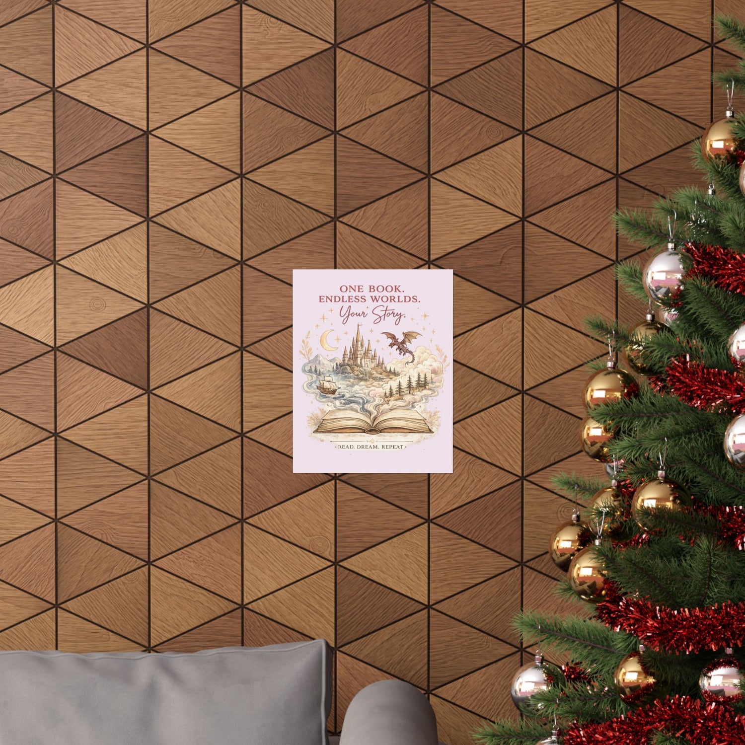 One Book Endless Worlds Fantasy Wall Art | Book Lover Poster | Magical Castle & Dragon Print | Reading Nook Decor | Bookish Gift - Dogear Dreams