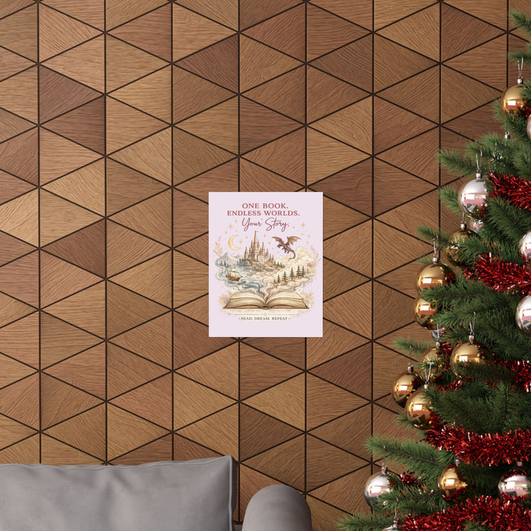 One Book Endless Worlds Fantasy Wall Art | Book Lover Poster | Magical Castle & Dragon Print | Reading Nook Decor | Bookish Gift - Dogear Dreams