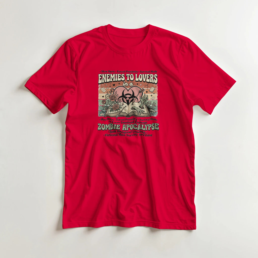 BookTok Graphic T-Shirt | Romance Reader Tee | Book Lover Apparel | Enemies to Lovers Shirt | Zombie Apocalypse Bookish Tee - Dogear Dreams