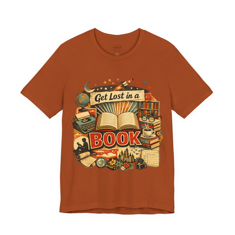 Get Lost in a Book Retro Graphic Tee, Vintage Book Lover Shirt, Reading Lover Gift, Librarian Tee, Bookish Aesthetic T-Shirt - Dogear Dreams