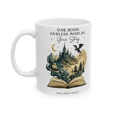 Fantasy Book Lover Ceramic Mug — "Meet Me Where Our Worlds Collide" Illustration (11oz, 15oz) - Dogear Dreams