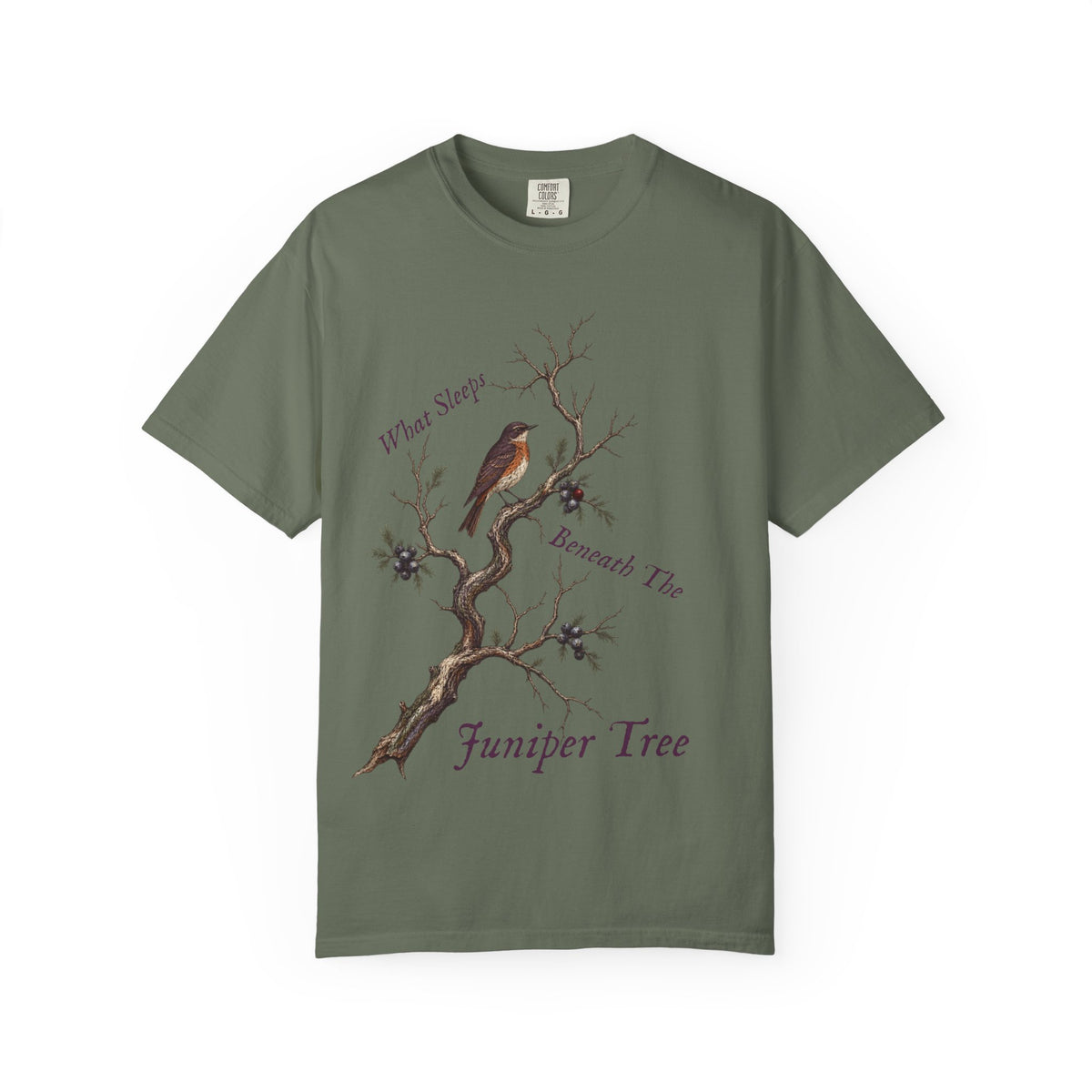 What Sleeps Beneath the Juniper Tree Tee | Dark Academia Fairytale Shirt | Gothic Botanical Bird Illustration | Comfort Colors 1717 - Dogear Dreams