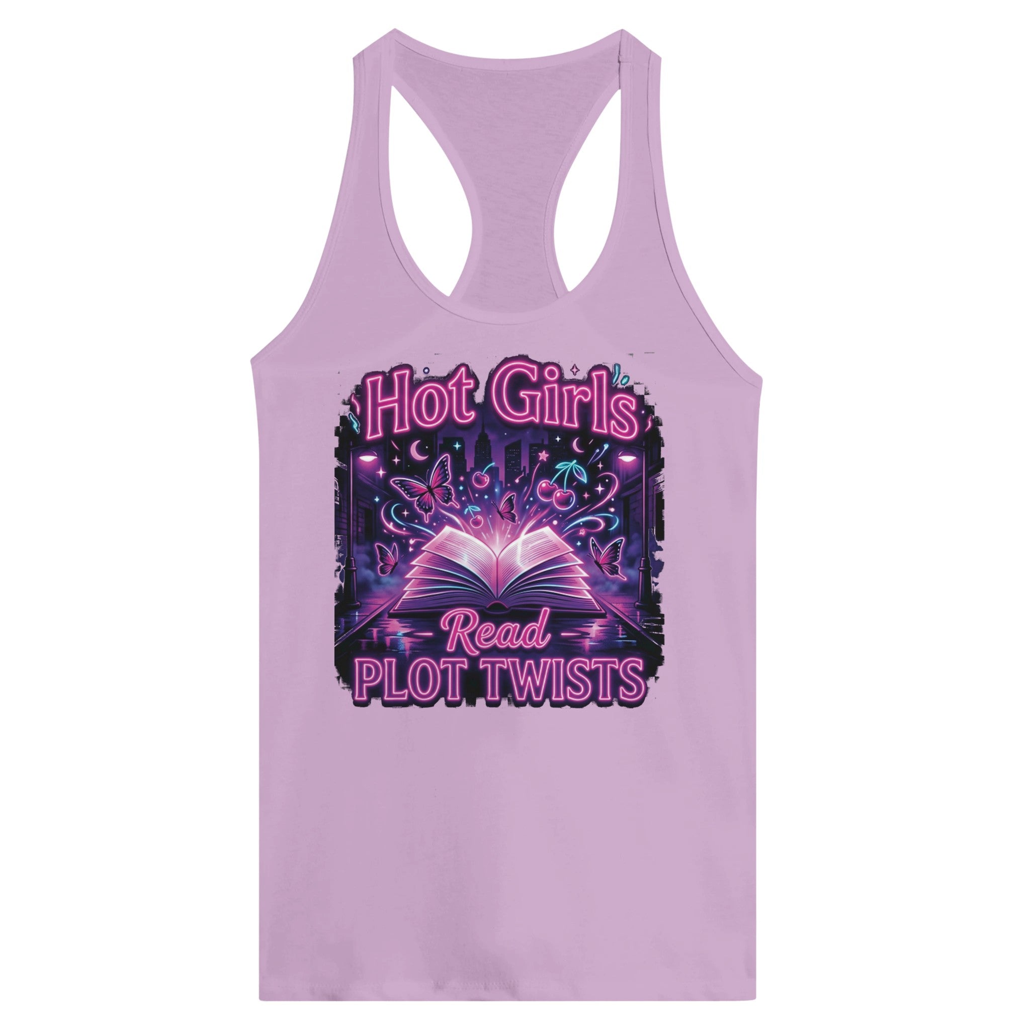 Hot Girls Read Plot Twists Racerback Tank Top | Y2K Book Lover Graphic Tee - Designity