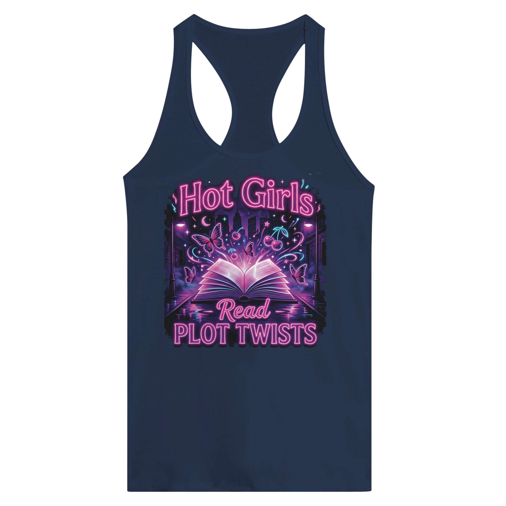 Hot Girls Read Plot Twists Racerback Tank Top | Y2K Book Lover Graphic Tee - Designity