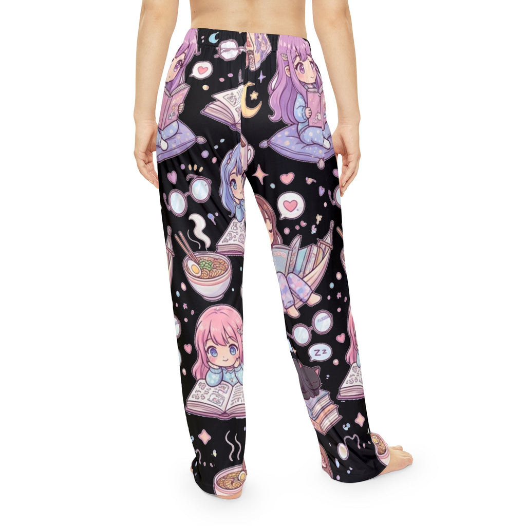 Kawaii Reading Night Pajama Pants — Women's Cozy Anime Lounge Sleepwear