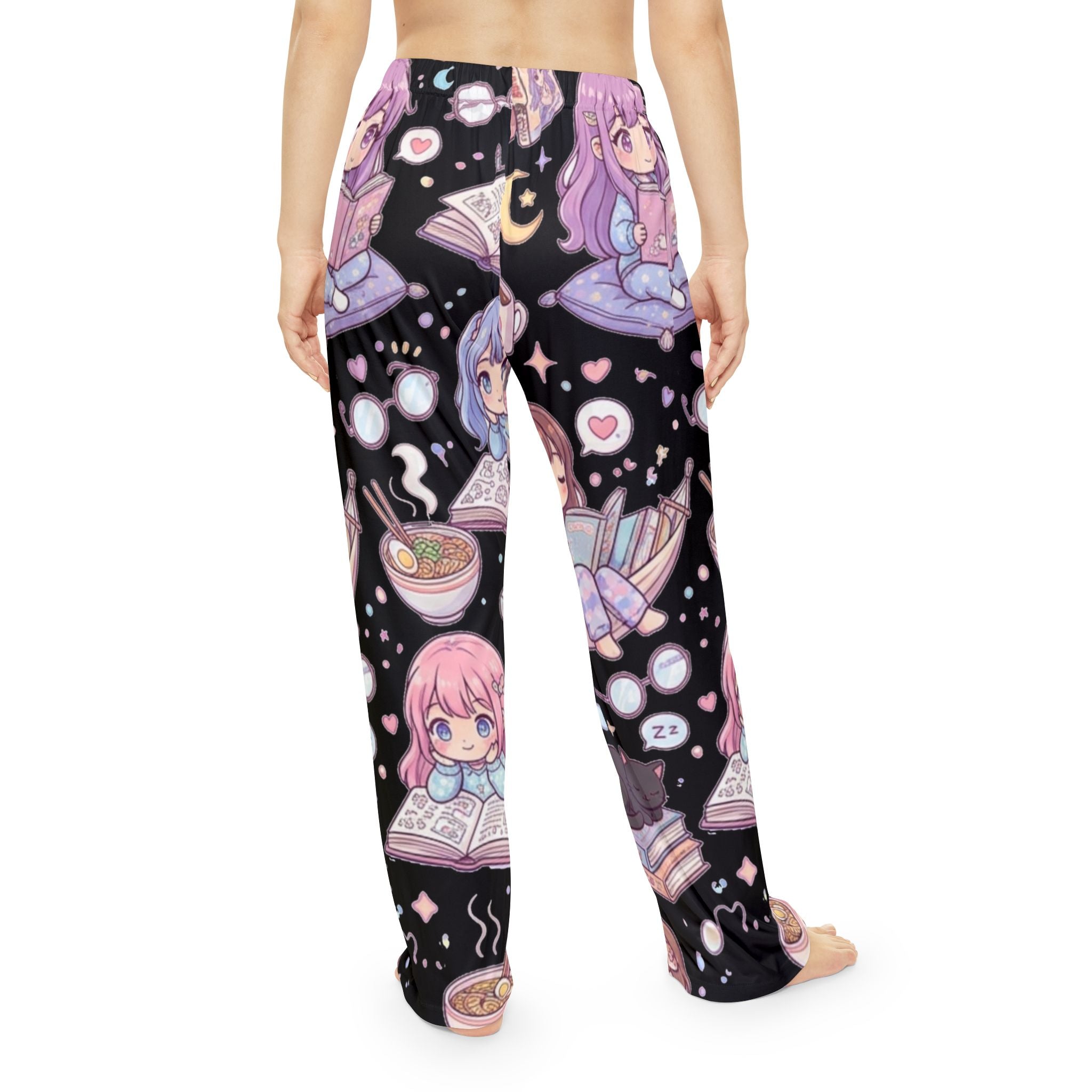 Kawaii Reading Night Pajama Pants — Women's Cozy Anime Lounge Sleepwear