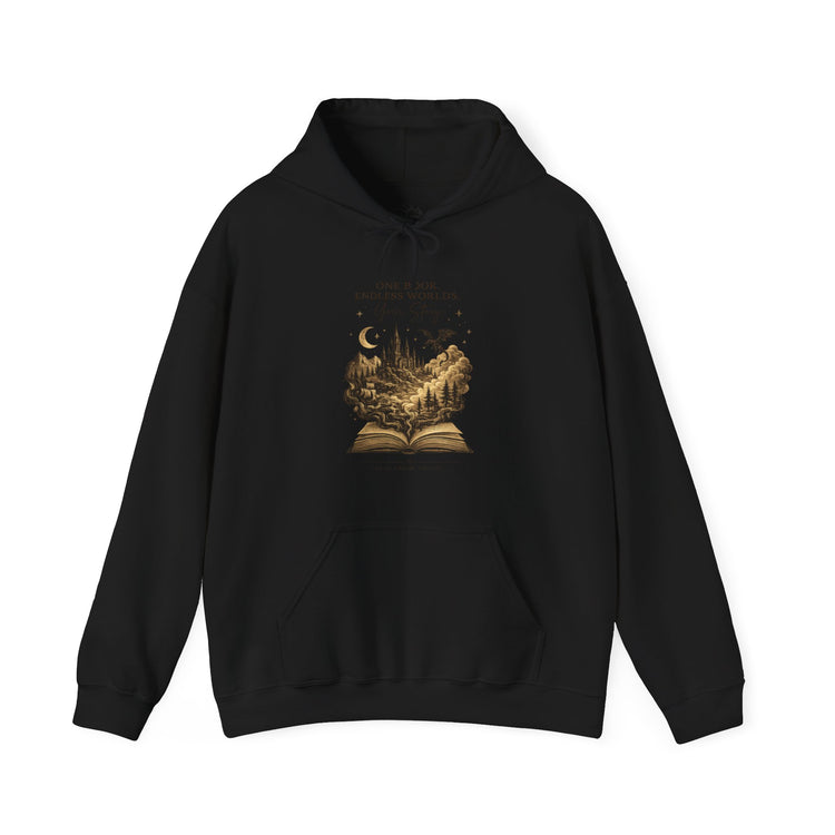 Dark Academia Fantasy Hoodie | One Book Endless Worlds Book Lover Sweatshirt - Dogear Dreams