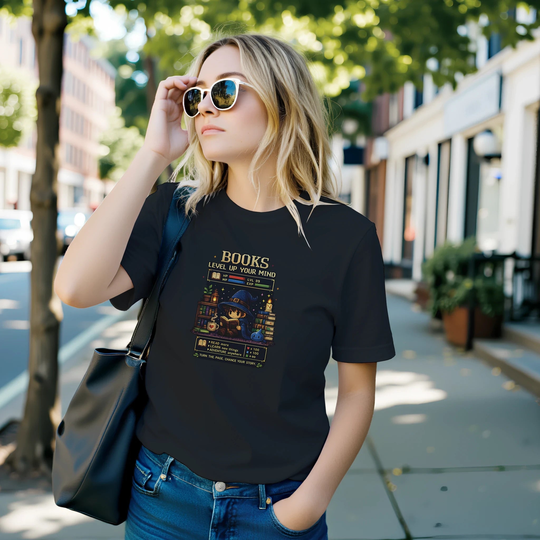 Books Level Up Your Mind T-Shirt | Pixel RPG Book Lover Tee | Gamer Reader Graphic Shirt - Designity