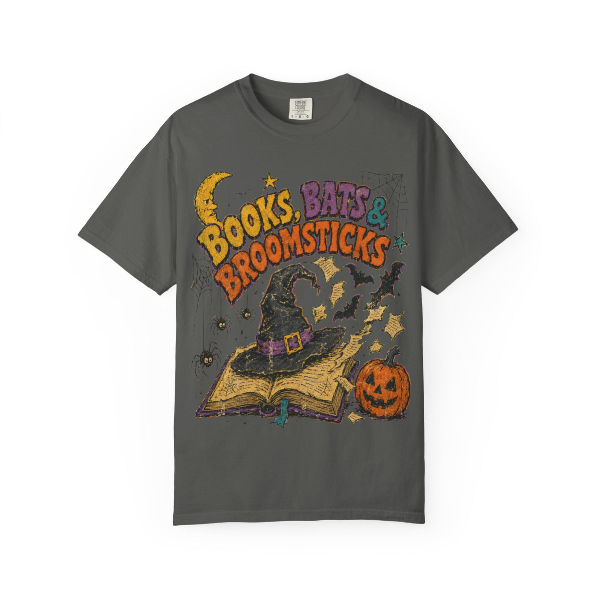 Books Bats & Broomsticks Halloween Tee - Retro 90s Witchy Vintage Bookish Shirt - Dogear Dreams