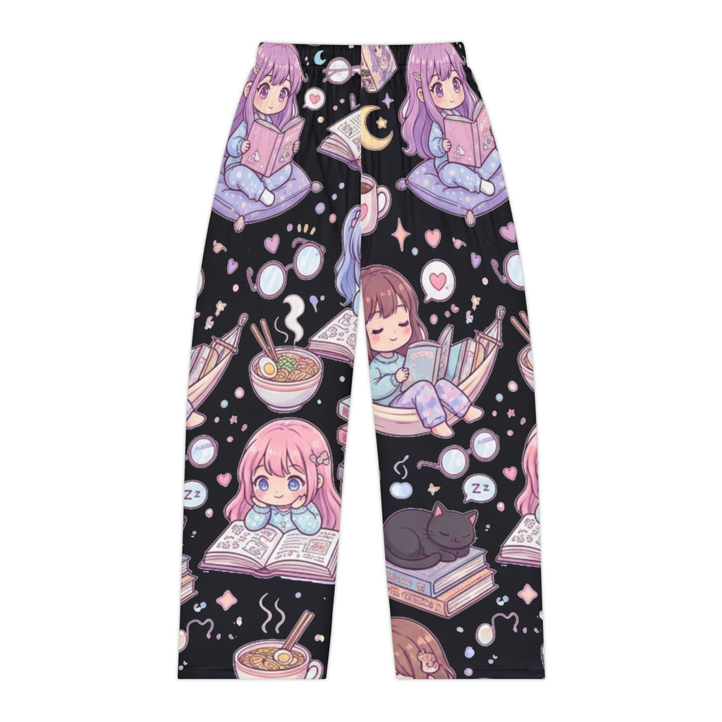Kawaii Reading Night Pajama Pants — Women's Cozy Anime Lounge Sleepwear