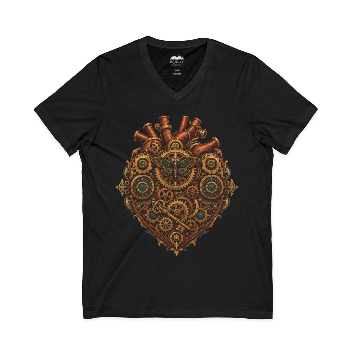 Clockwork Heart Steampunk V-Neck Graphic Tee - Dogear Dreams