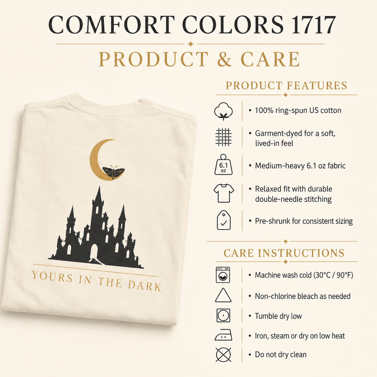 Yours in the Dark — Gothic Castle Moon Back Print Tee - Dogear Dreams