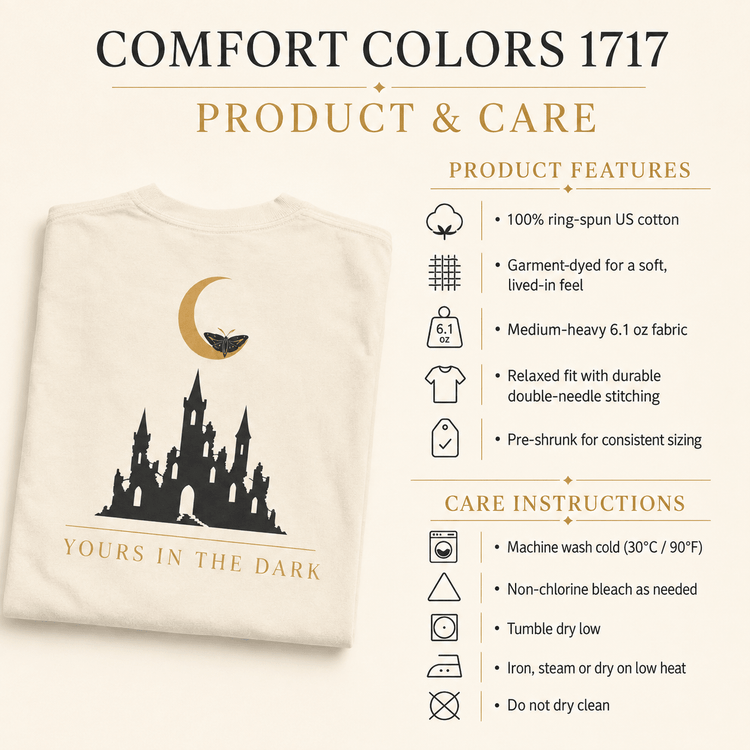 Yours in the Dark — Gothic Castle Moon Back Print Tee - Dogear Dreams