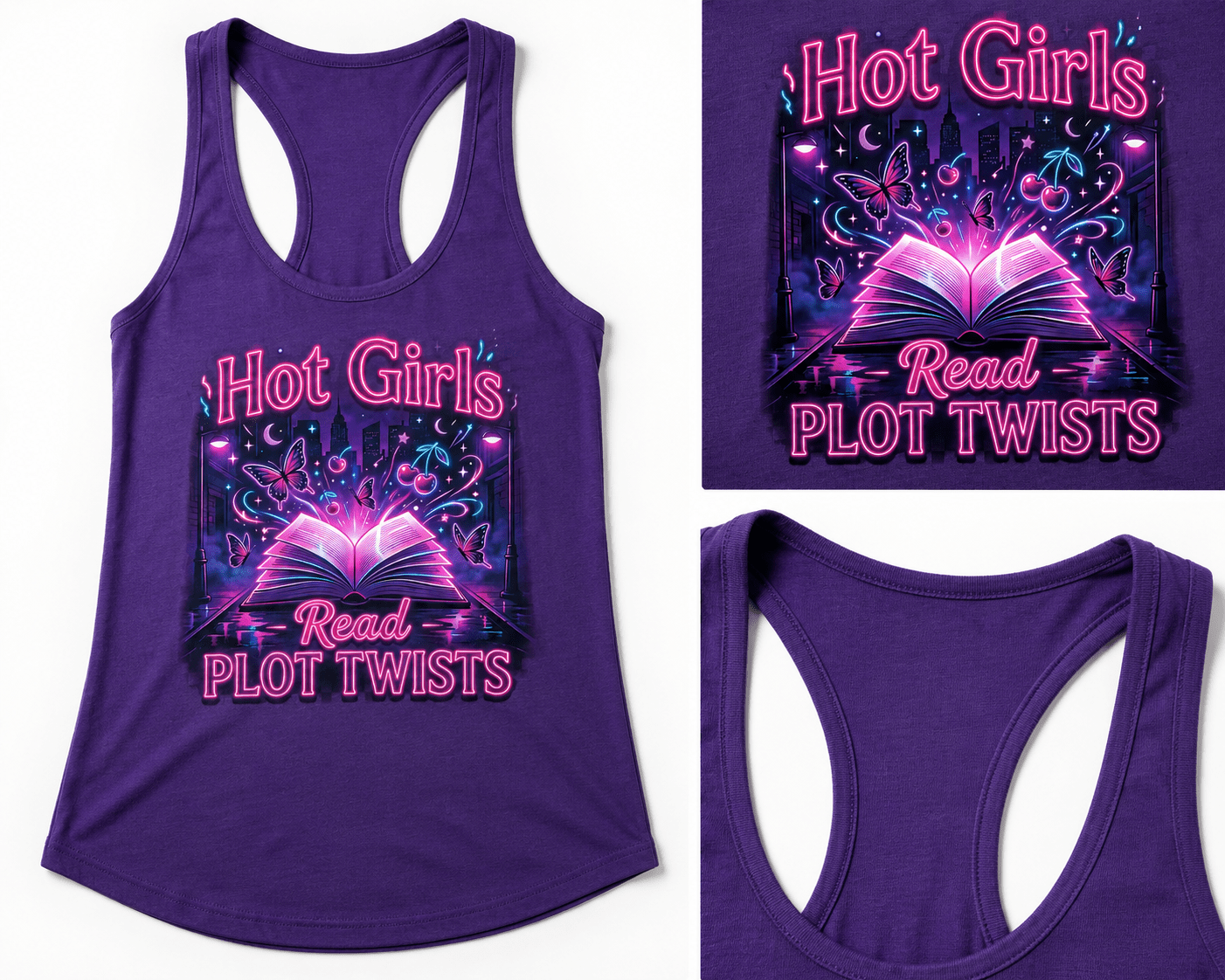 Hot Girls Read Plot Twists Racerback Tank Top | Y2K Book Lover Graphic Tee - Designity
