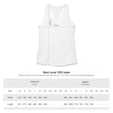 White tank top with measurement lines and size chart on a white background