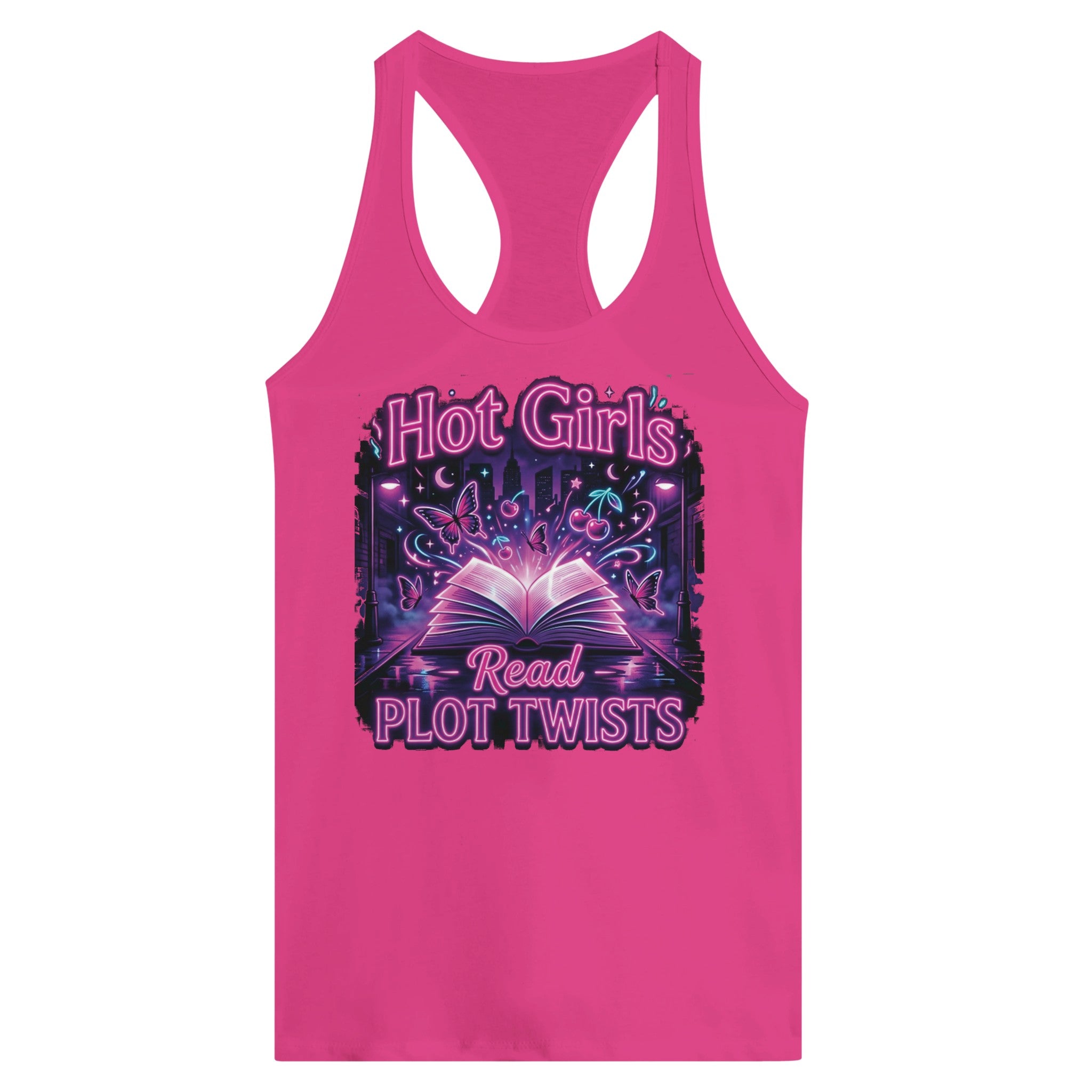 Hot Girls Read Plot Twists Racerback Tank Top | Y2K Book Lover Graphic Tee - Designity