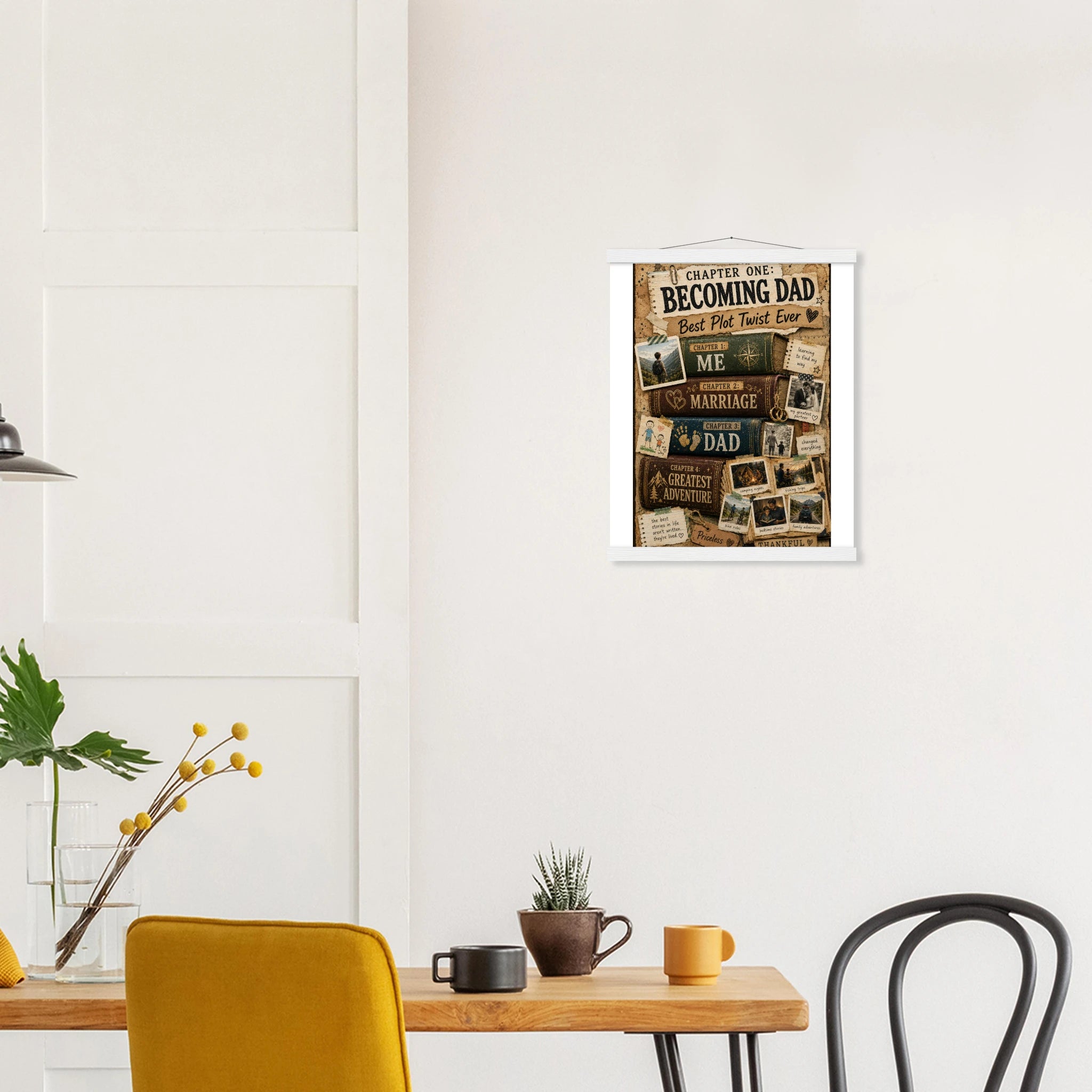 Vintage Book Spines Family Story Poster with Pine Wood Hanger - Designity