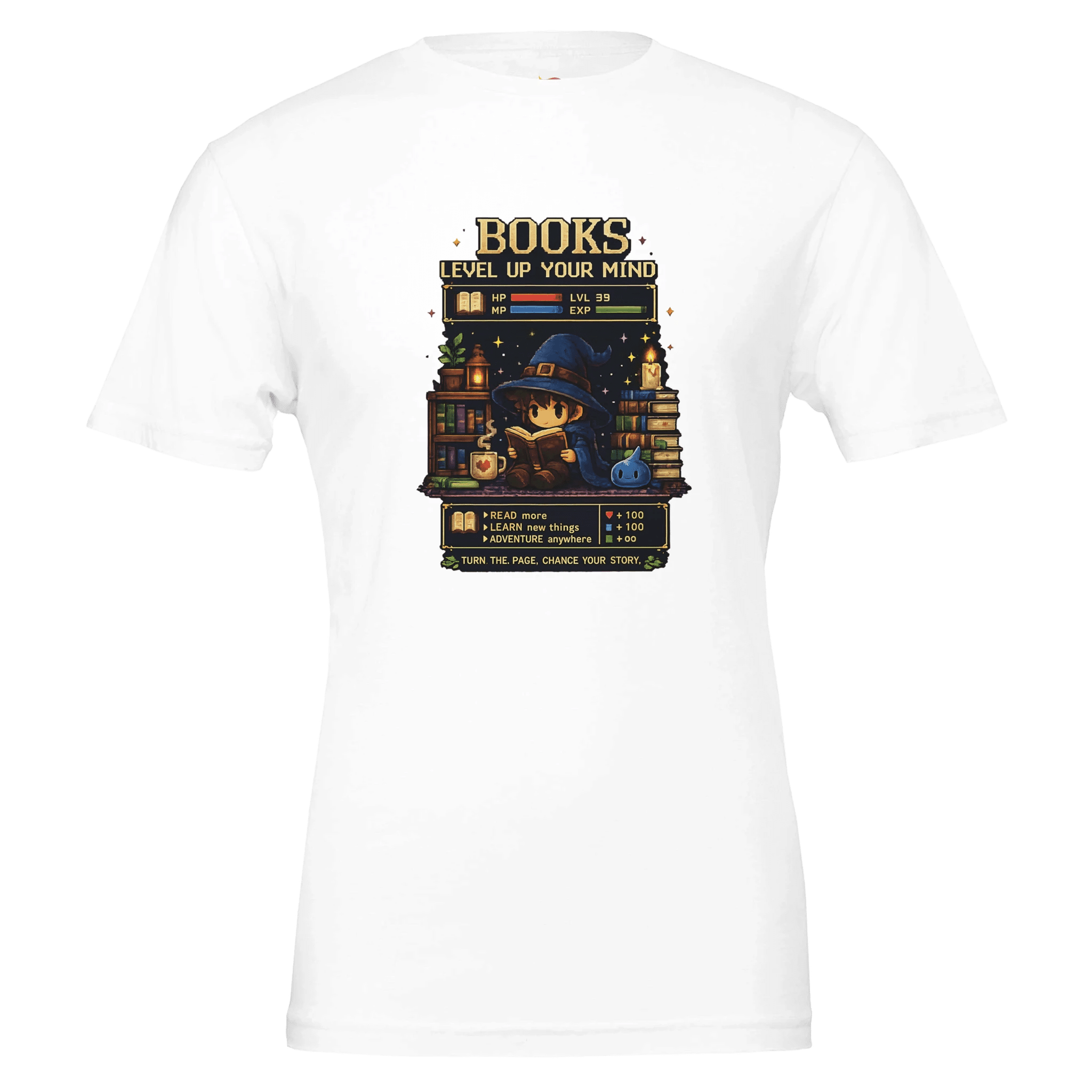 Books Level Up Your Mind T-Shirt | Pixel RPG Book Lover Tee | Gamer Reader Graphic Shirt - Designity
