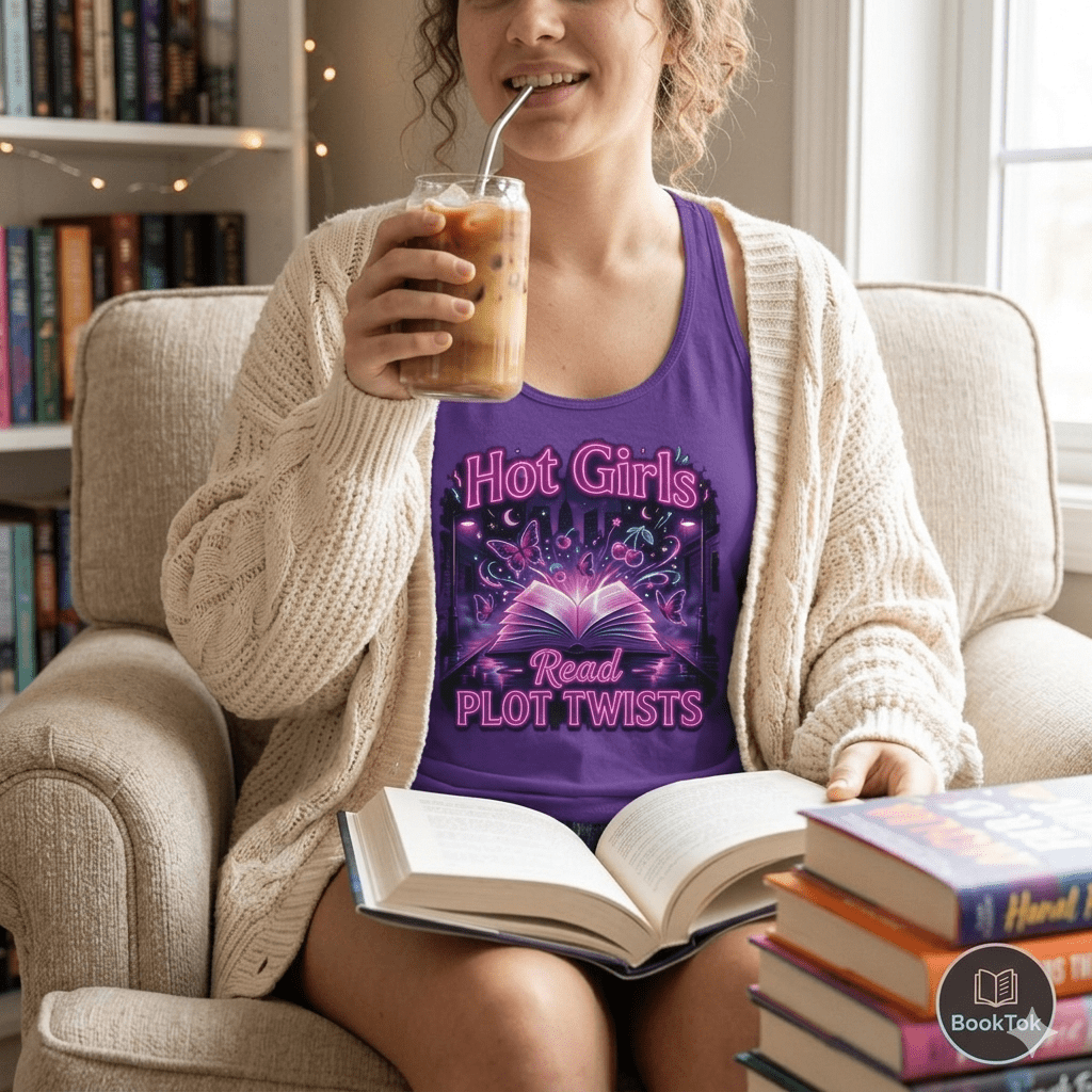 Hot Girls Read Plot Twists Racerback Tank Top | Y2K Book Lover Graphic Tee - Designity