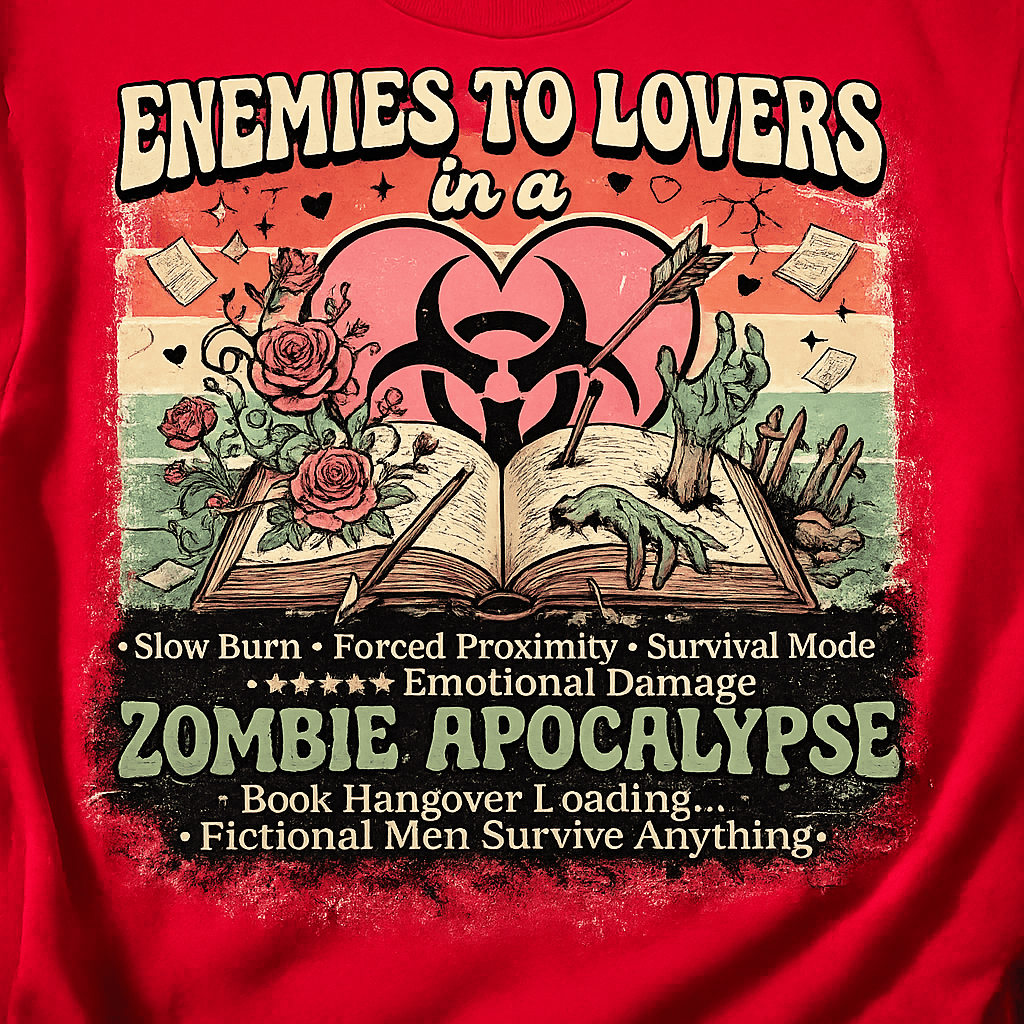 BookTok Graphic T-Shirt | Romance Reader Tee | Book Lover Apparel | Enemies to Lovers Shirt | Zombie Apocalypse Bookish Tee - Dogear Dreams