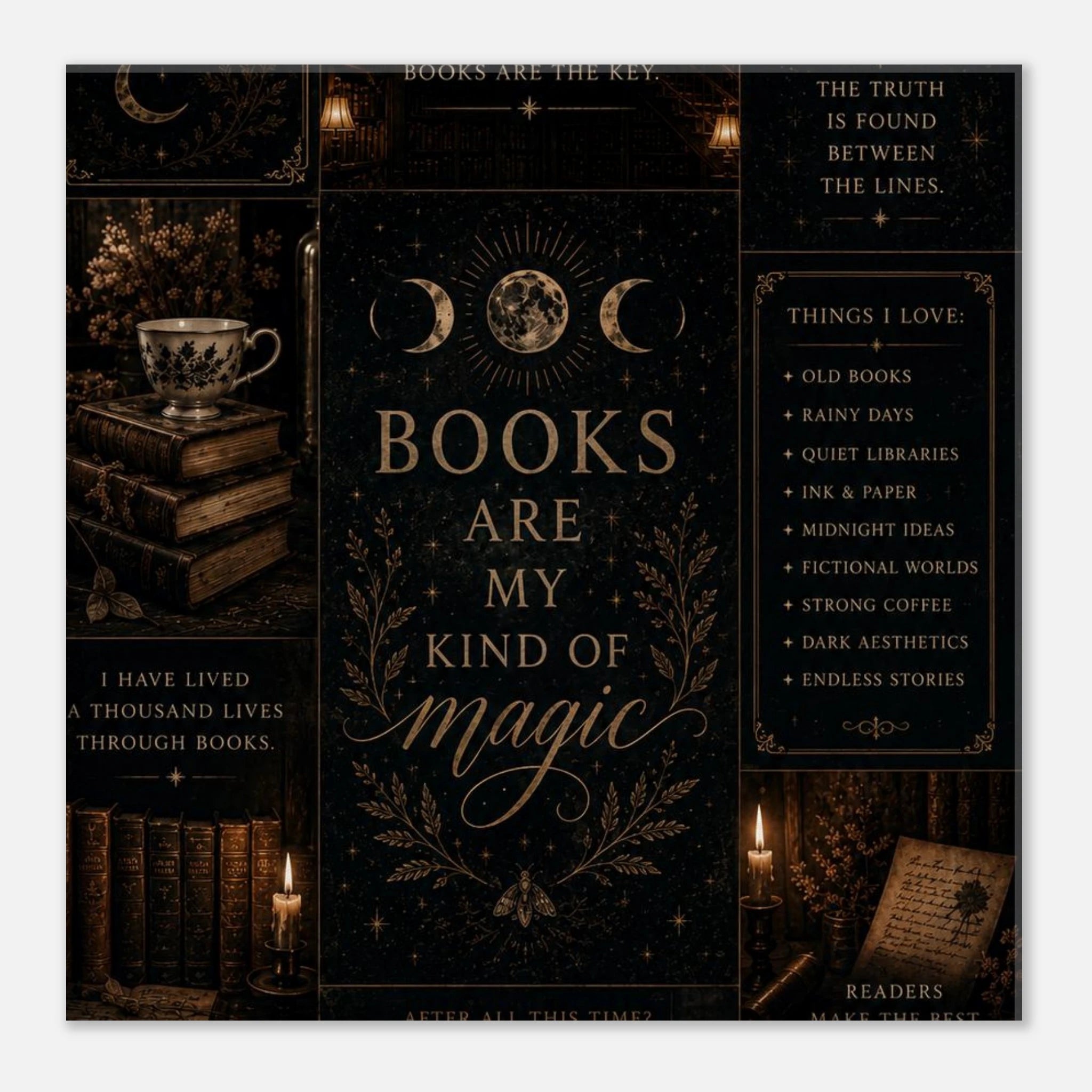 Books Are My Kind of Magic Canvas – Dark Academia Wall Art - Designity